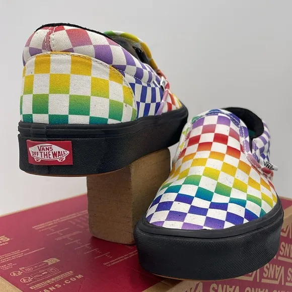Vans WMNS Classic Multicolor Checkerboard Slip-On Shoes Sneakers Rainbow Pride