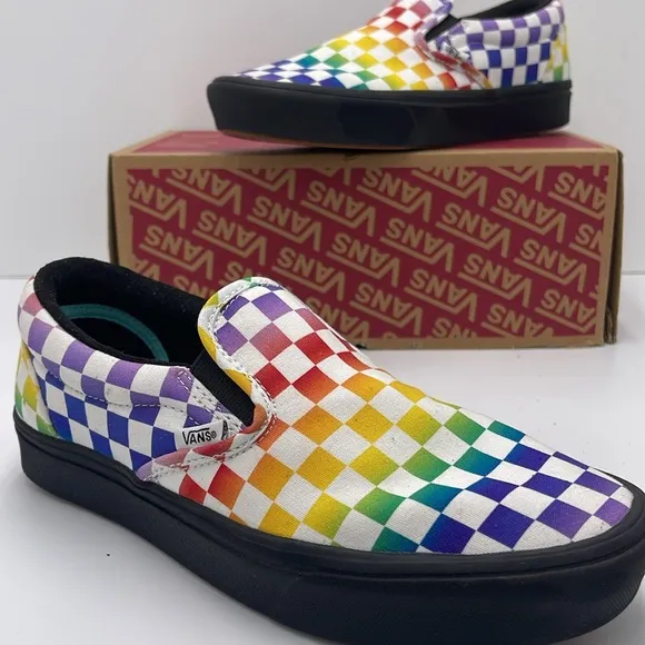 Vans WMNS Classic Multicolor Checkerboard Slip-On Shoes Sneakers Rainbow Pride
