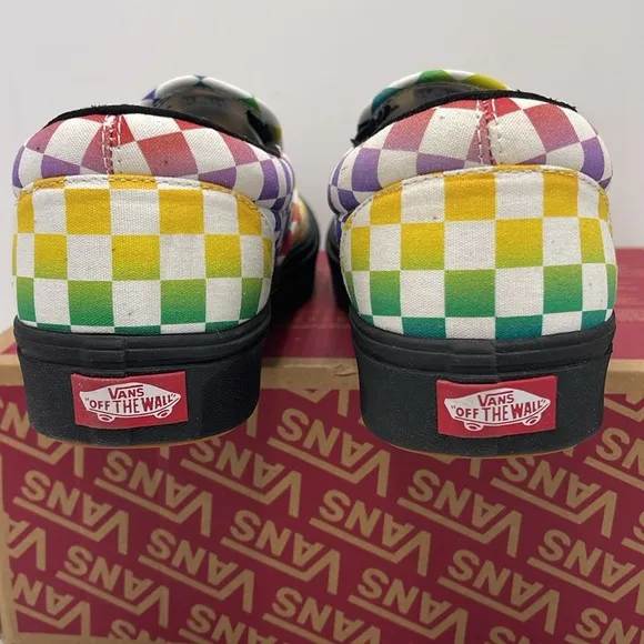 Vans WMNS Classic Multicolor Checkerboard Slip-On Shoes Sneakers Rainbow Pride