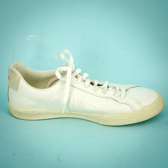 Veja Mens Size 10 Esplar White Leather Lace Up Low Top Leather Sneakers Shoes