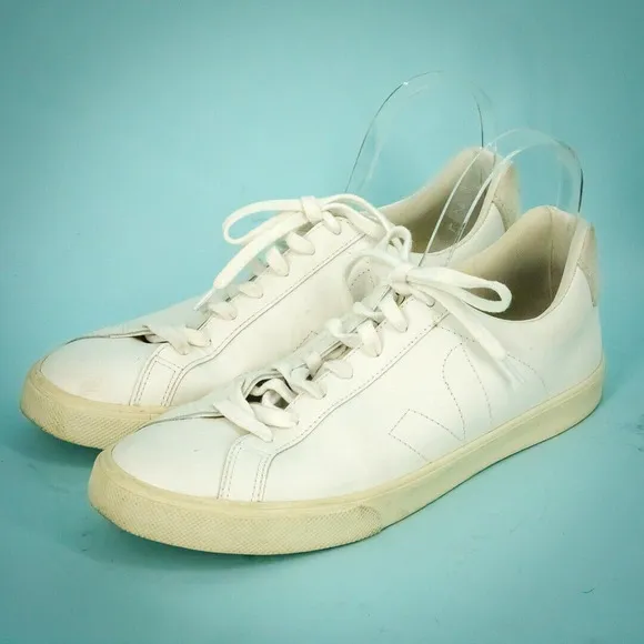 Veja Mens Size 10 Esplar White Leather Lace Up Low Top Leather Sneakers Shoes