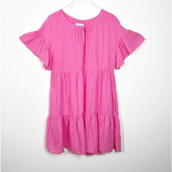 Velvet Noor Linen Ruffle Mini Dress in Tahini Pink Women’s Size Medium