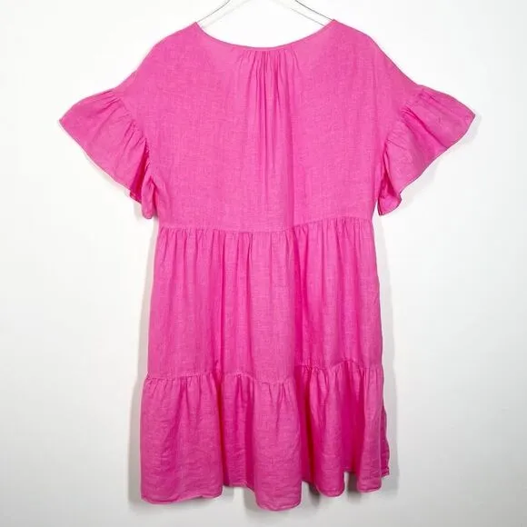 Velvet Noor Linen Ruffle Mini Dress in Tahini Pink Women’s Size Medium