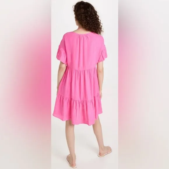 Velvet Noor Linen Ruffle Mini Dress in Tahini Pink Women’s Size Medium