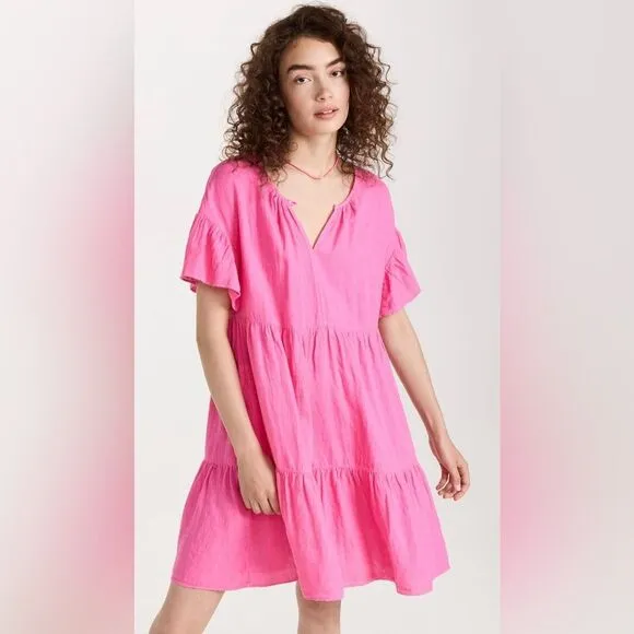 Velvet Noor Linen Ruffle Mini Dress in Tahini Pink Women’s Size Medium