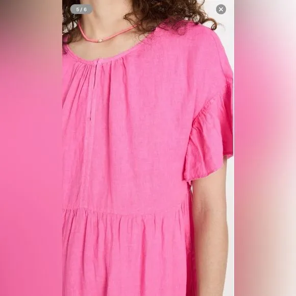 Velvet Noor Linen Ruffle Mini Dress in Tahini Pink Women’s Size Medium