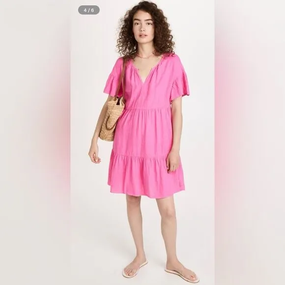Velvet Noor Linen Ruffle Mini Dress in Tahini Pink Women’s Size Medium