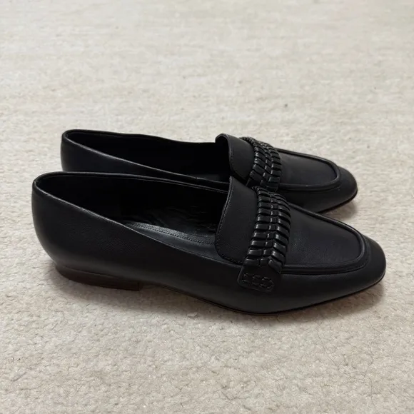 Veronica Beard Arlie Loafers Braided Napa Leather Black Flat Shoes Women's 8.5