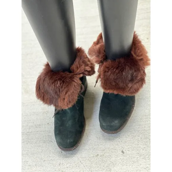 Vicini Italy Women’s EU 37.5 | US 7.5 Green Suede Fur Lined Lace Up Winter Boots