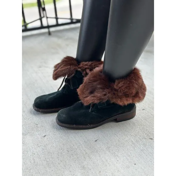 Vicini Italy Women’s EU 37.5 | US 7.5 Green Suede Fur Lined Lace Up Winter Boots