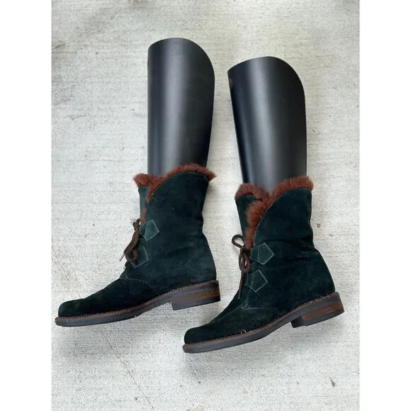 Vicini Italy Women’s EU 37.5 | US 7.5 Green Suede Fur Lined Lace Up Winter Boots