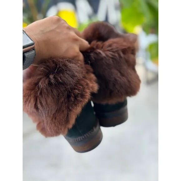 Vicini Italy Women’s EU 37.5 | US 7.5 Green Suede Fur Lined Lace Up Winter Boots