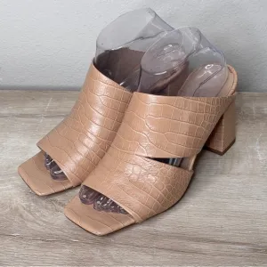 Vince Nelda Cutout Croc‎ Embossed Leather Heeled Mules Size 8.5
