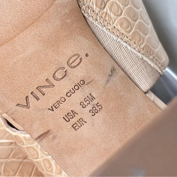 Vince Nelda Cutout Croc‎ Embossed Leather Heeled Mules Size 8.5