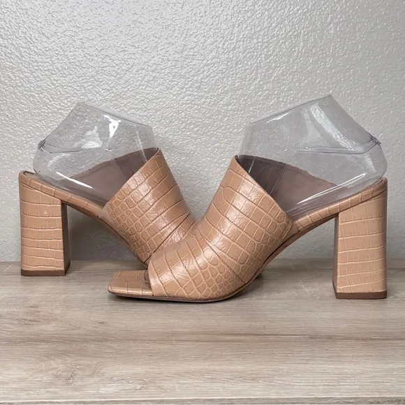 Vince Nelda Cutout Croc‎ Embossed Leather Heeled Mules Size 8.5