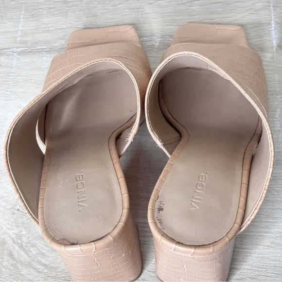 Vince Nelda Cutout Croc‎ Embossed Leather Heeled Mules Size 8.5