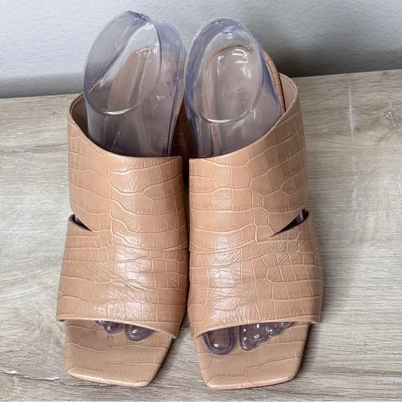 Vince Nelda Cutout Croc‎ Embossed Leather Heeled Mules Size 8.5