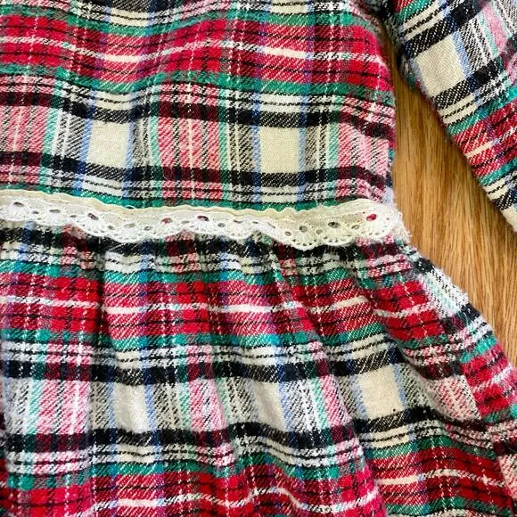Vintage Bonnie Evans Plaid Tartan Flair Red Holiday Dress Girls Large