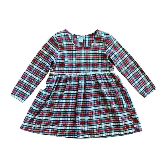 Vintage Bonnie Evans Plaid Tartan Flair Red Holiday Dress Girls Large