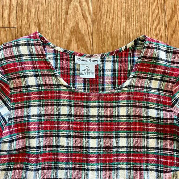 Vintage Bonnie Evans Plaid Tartan Flair Red Holiday Dress Girls Large