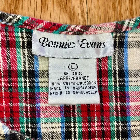 Vintage Bonnie Evans Plaid Tartan Flair Red Holiday Dress Girls Large