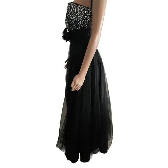 Vintage Dancing Queen USA Gown, Medium, black &amp; sequin sweetheart‎ top, princess