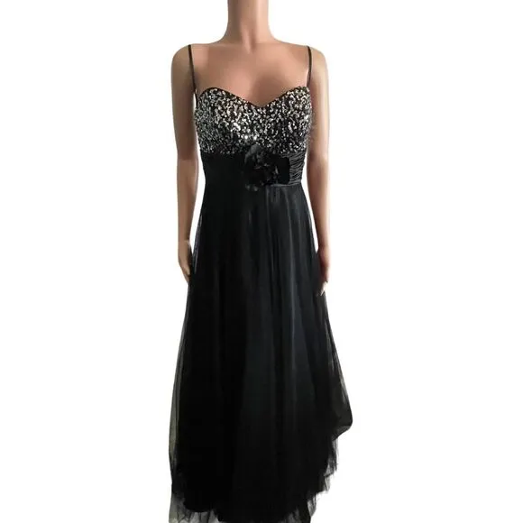 Vintage Dancing Queen USA Gown, Medium, black &amp; sequin sweetheart‎ top, princess