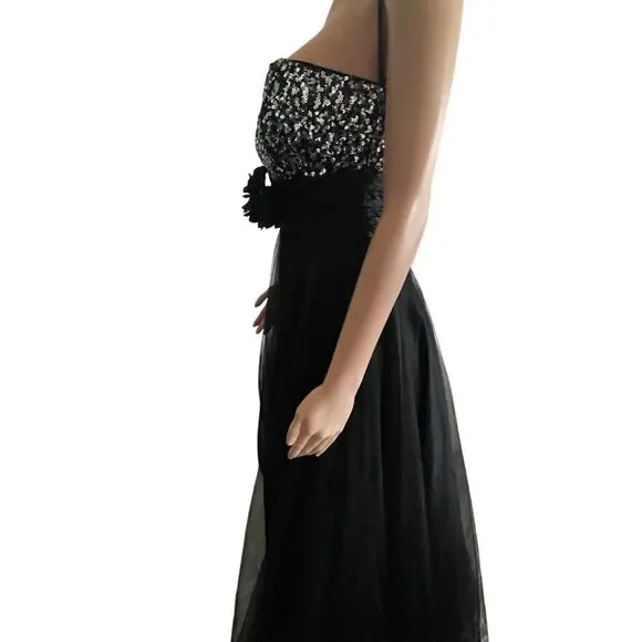 Vintage Dancing Queen USA Gown, Medium, black &amp; sequin sweetheart‎ top, princess
