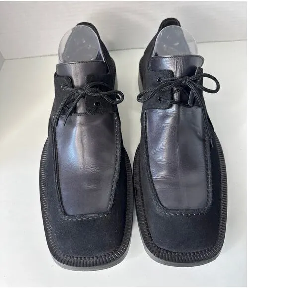 Vintage Début Leather &amp; Suede dress black square toe derby shoes 41