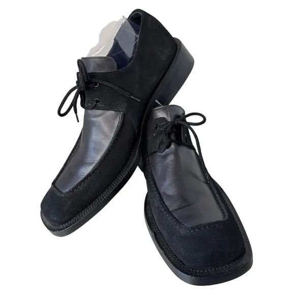 Vintage Début Leather &amp; Suede dress black square toe derby shoes 41