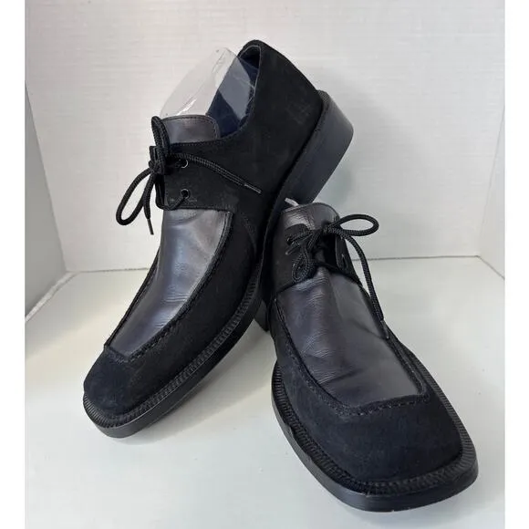 Vintage Début Leather &amp; Suede dress black square toe derby shoes 41