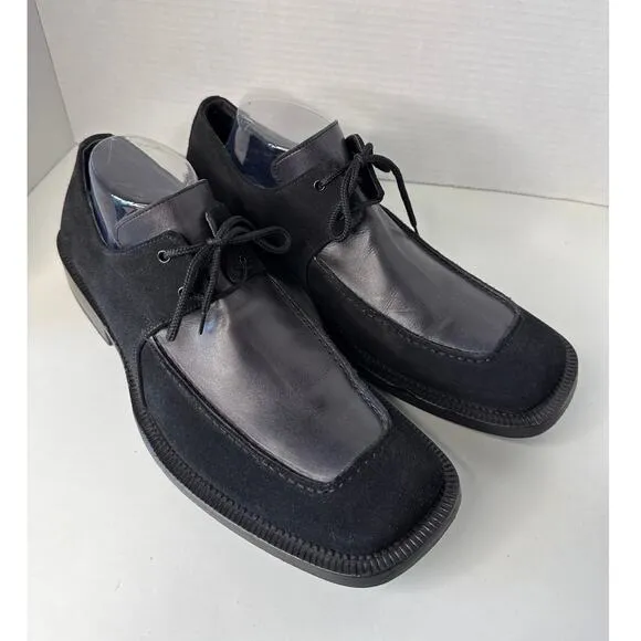 Vintage Début Leather &amp; Suede dress black square toe derby shoes 41