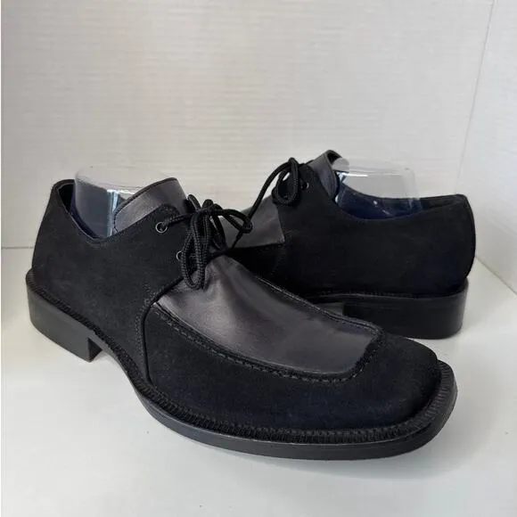 Vintage Début Leather &amp; Suede dress black square toe derby shoes 41