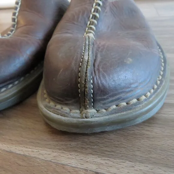VINTAGE DR. MARTENS Slip On Chunky Wedge Brown Leather Sandals Clogs Y2K US 6