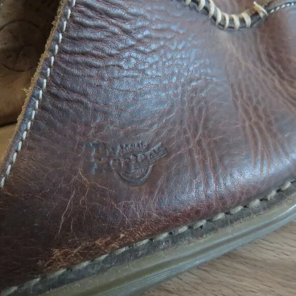 VINTAGE DR. MARTENS Slip On Chunky Wedge Brown Leather Sandals Clogs Y2K US 6