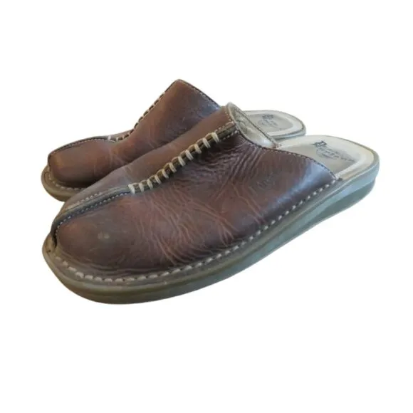 VINTAGE DR. MARTENS Slip On Chunky Wedge Brown Leather Sandals Clogs Y2K US 6
