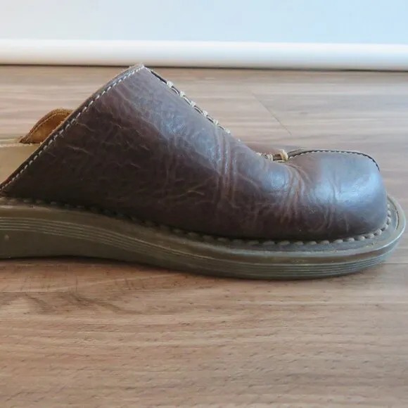 VINTAGE DR. MARTENS Slip On Chunky Wedge Brown Leather Sandals Clogs Y2K US 6
