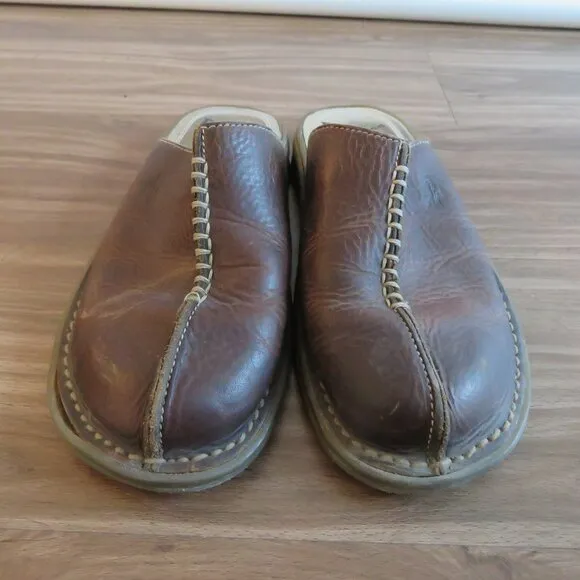 VINTAGE DR. MARTENS Slip On Chunky Wedge Brown Leather Sandals Clogs Y2K US 6