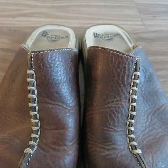 VINTAGE DR. MARTENS Slip On Chunky Wedge Brown Leather Sandals Clogs Y2K US 6