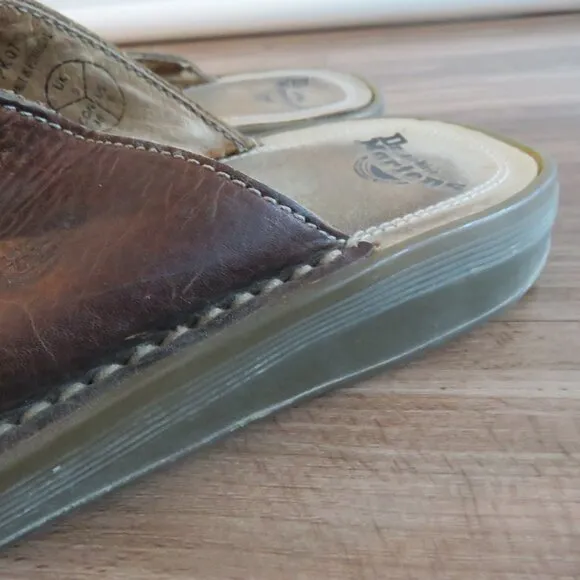 VINTAGE DR. MARTENS Slip On Chunky Wedge Brown Leather Sandals Clogs Y2K US 6