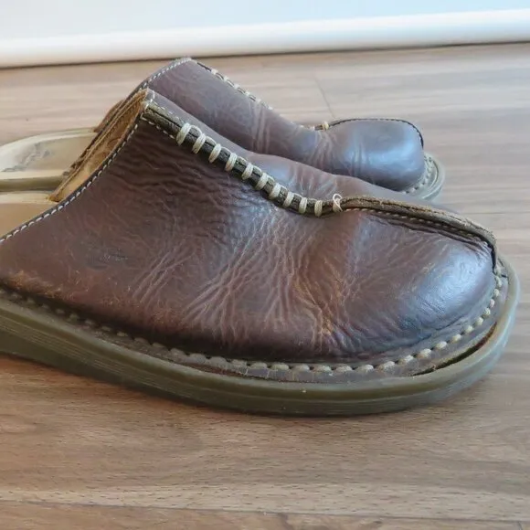 VINTAGE DR. MARTENS Slip On Chunky Wedge Brown Leather Sandals Clogs Y2K US 6