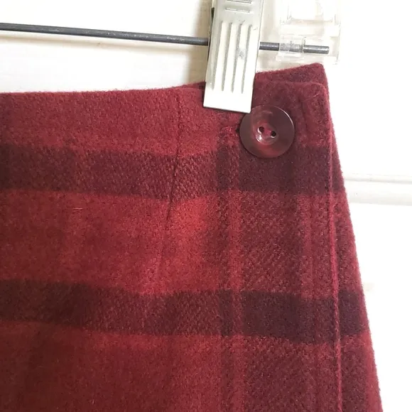 VINTAGE Plaid Wool Wrap Skirt Burgundy Black