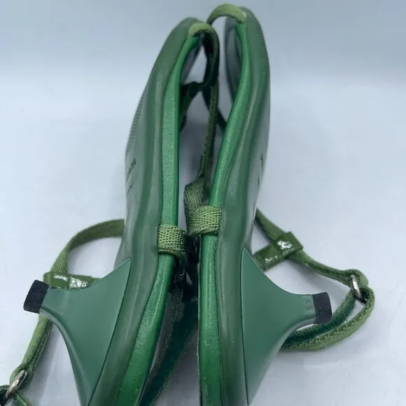 Vintage Prada Green Leather Kitten Heel Sandals – Size 36.5 Y2K