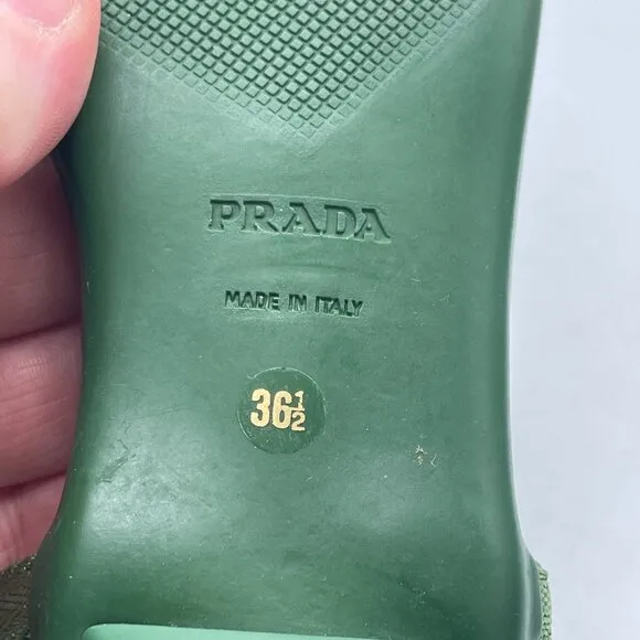 Vintage Prada Green Leather Kitten Heel Sandals – Size 36.5 Y2K
