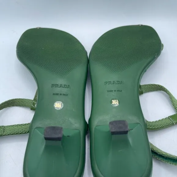 Vintage Prada Green Leather Kitten Heel Sandals – Size 36.5 Y2K
