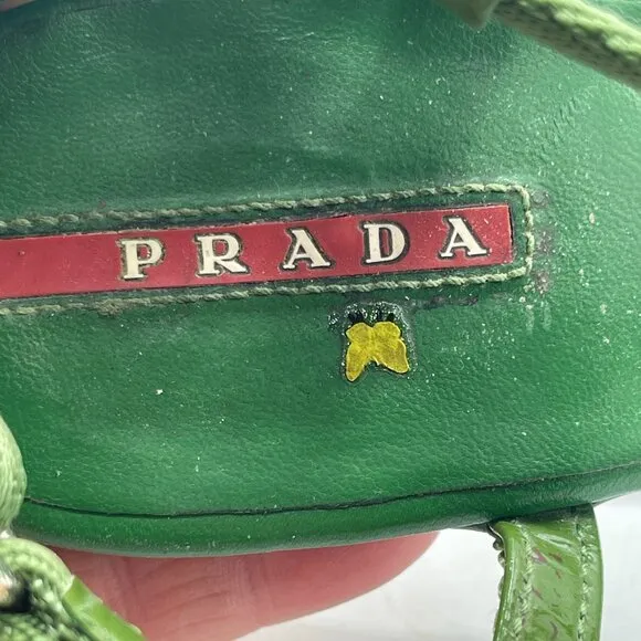 Vintage Prada Green Leather Kitten Heel Sandals – Size 36.5 Y2K