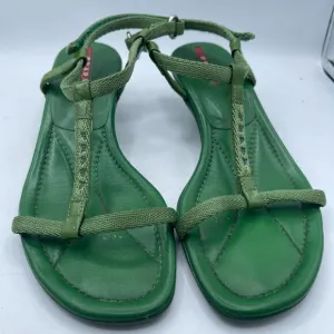 Vintage Prada Green Leather Kitten Heel Sandals – Size 36.5 Y2K