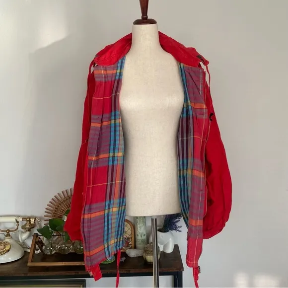 VINTAGE RAF ROUGHWEAR Red Plaid Lined Oversized Zip Up Hooded Jacket