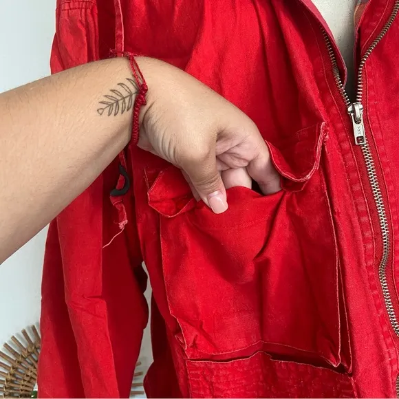 VINTAGE RAF ROUGHWEAR Red Plaid Lined Oversized Zip Up Hooded Jacket