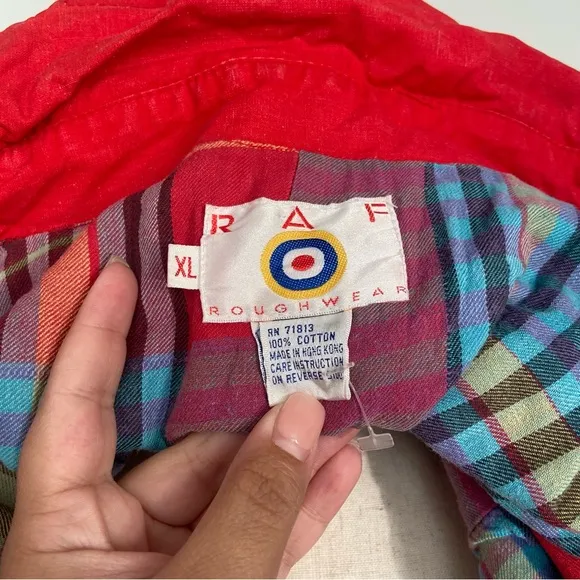 VINTAGE RAF ROUGHWEAR Red Plaid Lined Oversized Zip Up Hooded Jacket